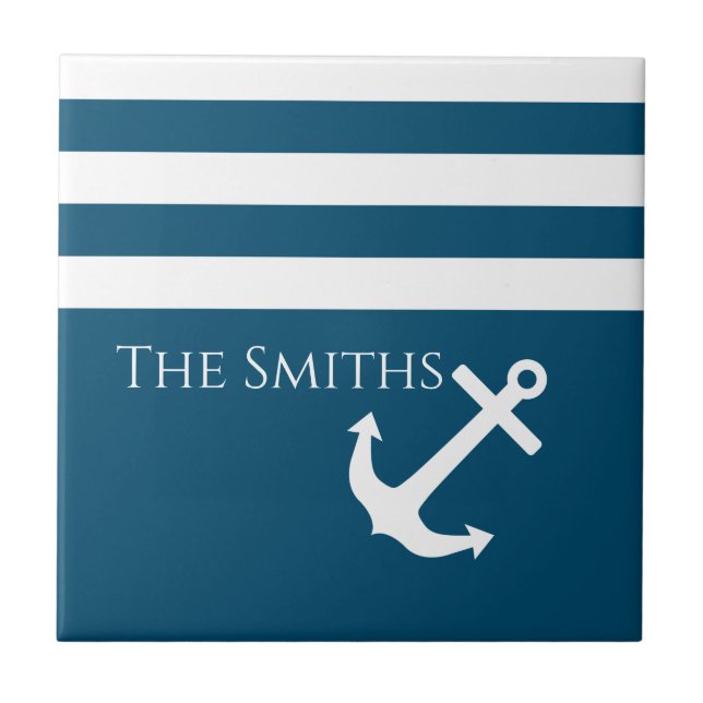 Minimalist Anchor & Stripes Nautical Tile (Front)