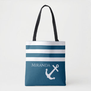 Minimalist Anchor & Stripes Nautical Tote Bag