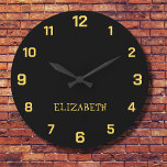 Minimalist and Elegant Black Mustard Yellow Name  Large Clock<br><div class="desc">Minimalist and Elegant Black and Mustard Yellow Personalized Name Clock</div>