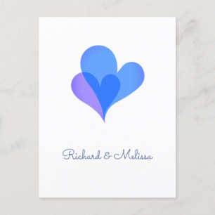 Minimalist and elegant blue and purple hearts holiday postcard