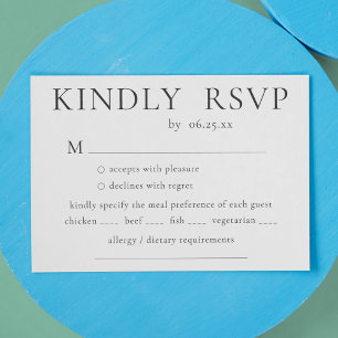 Minimalist And Elegant Wedding With Meal Choice RSVP Card