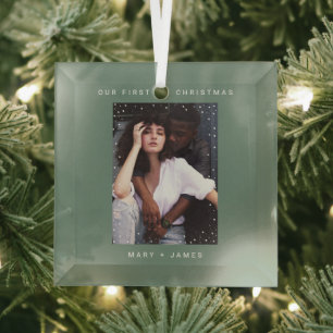 Minimalist and Modern   Merry and Married Photo Glass Ornament
