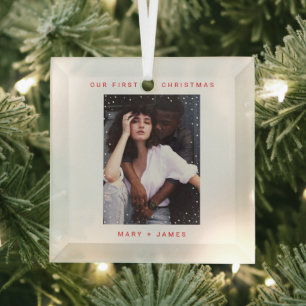Minimalist and Modern Merry and Married Photo Glass Ornament