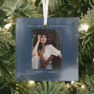 Minimalist and Modern   Merry and Married Photo Glass Ornament