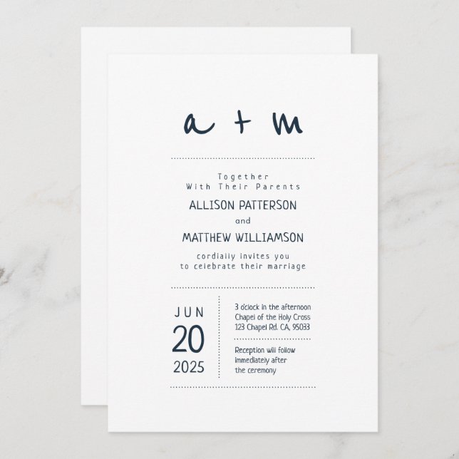 Minimalist and Modern Wedding Invitation (Front/Back)