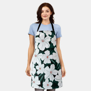 Minimalist and pretty pattern white green flowers apron