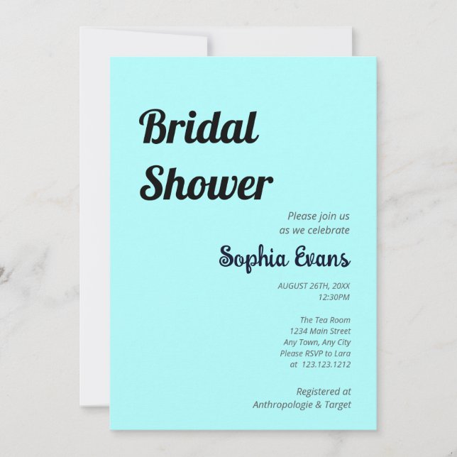 Minimalist and Simple Celeste Blue Bridal Shower Invitation (Front)