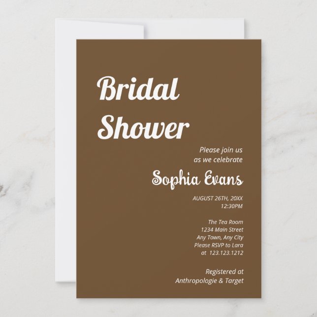 Minimalist and Simple Dark Brown Bridal Shower Invitation (Front)