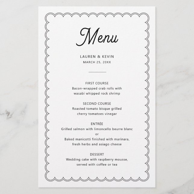 Minimalist and simple scalloped border menu card (Front)
