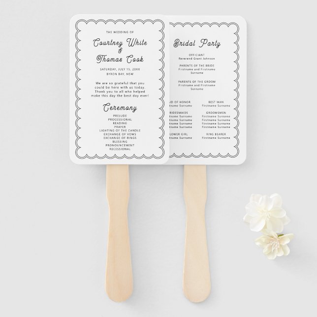 Minimalist and simple scalloped border program hand fan (Front and Back)