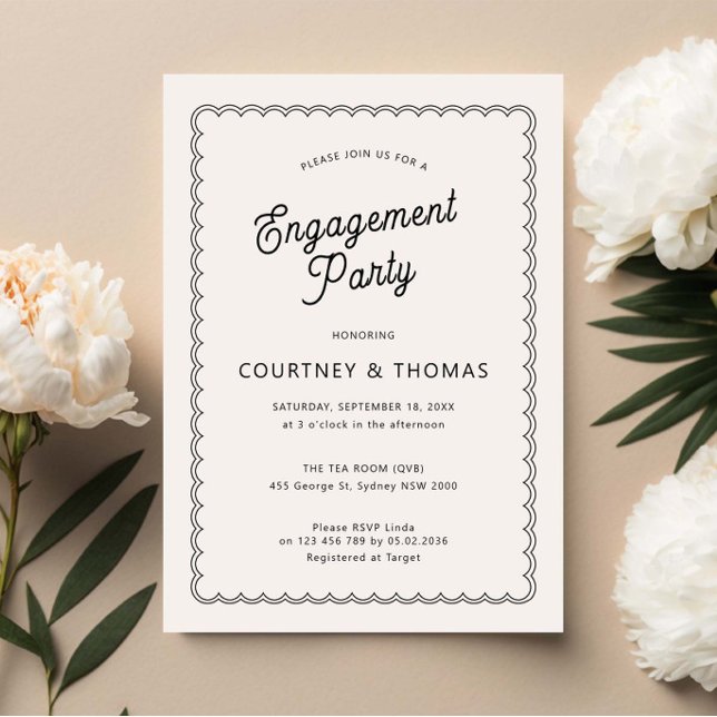 Minimalist and simple scalloped engagement party invitation (Creator Uploaded)