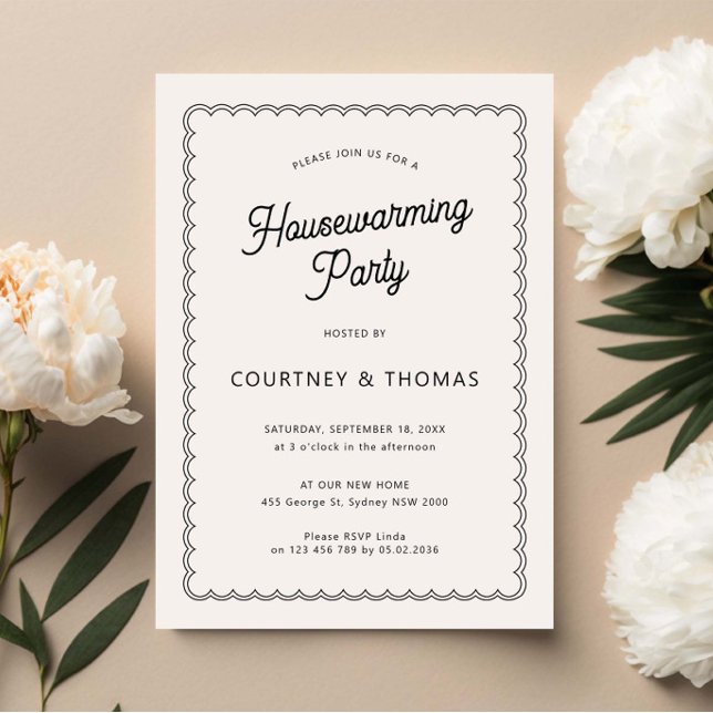 Minimalist and simple scalloped housewarming party invitation (Creator Uploaded)