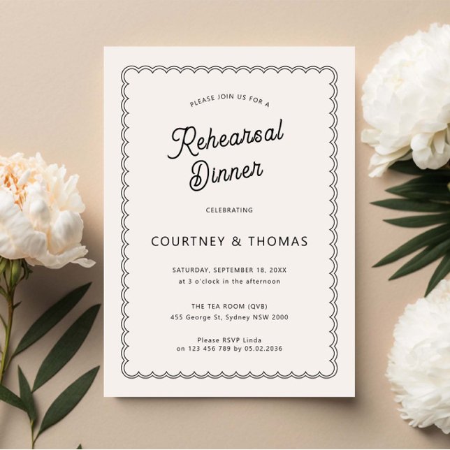 Minimalist and simple scalloped rehearsal dinner invitation (Creator Uploaded)