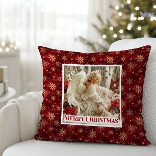 Minimalist Angel Red Gold Personalized Best Xmas Throw Pillow