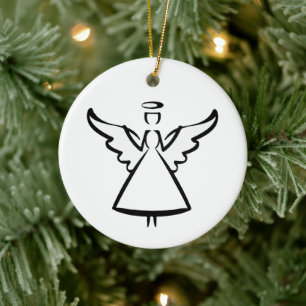 Minimalist Angel Wings & Halo   Modern Graphic Sil Ceramic Ornament