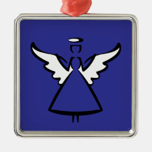 Minimalist Angel Wings & Halo   Modern Graphic Sil Metal Ornament