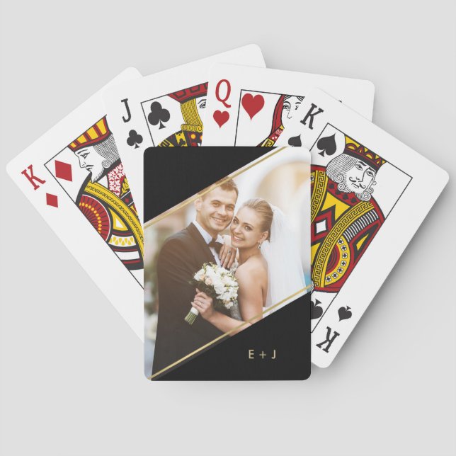 Minimalist Angle Monogrammed Custom Photo Playing  Playing Cards (Back)