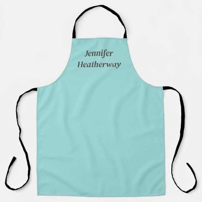 Minimalist aqua blue custom name apron (Front)
