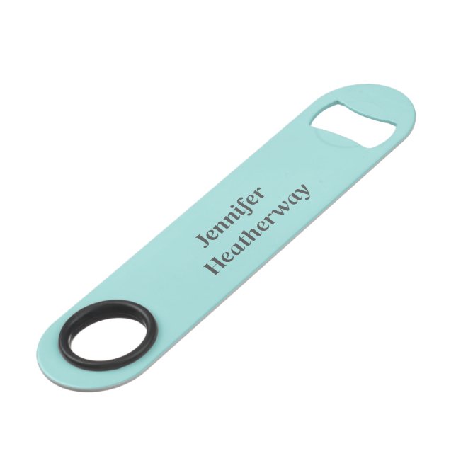 Minimalist aqua blue custom name bar key (Front Angled)