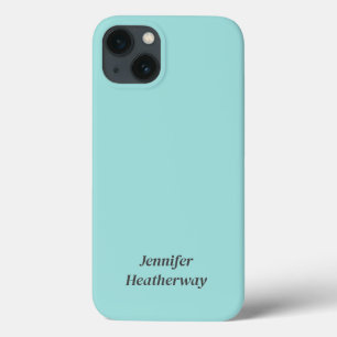 Minimalist aqua blue custom name iPhone 13 case