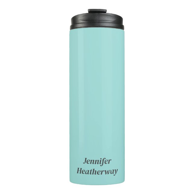 Minimalist aqua blue custom name thermal tumbler (Front)