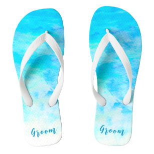 Minimalist Aqua Blue Gradient Groom Flip Flops