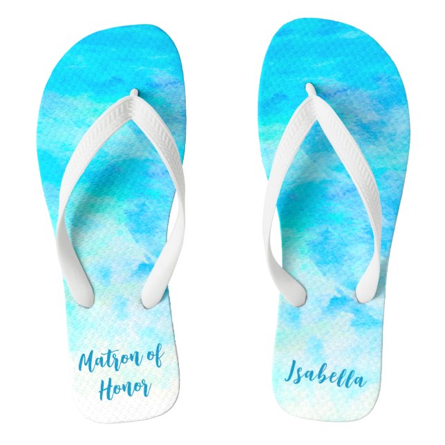 Minimalist Aqua Blue Gradient Matron of Honour  Flip Flops (Footbed)