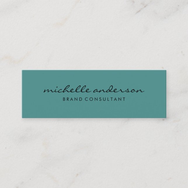 Minimalist Aqua Green with Cursive Text Mini Business Card (Front)