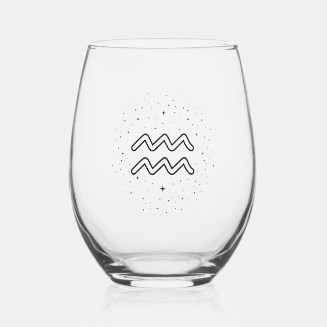 Minimalist Aquarius Zodiac Stemless Wine Glass (Front)