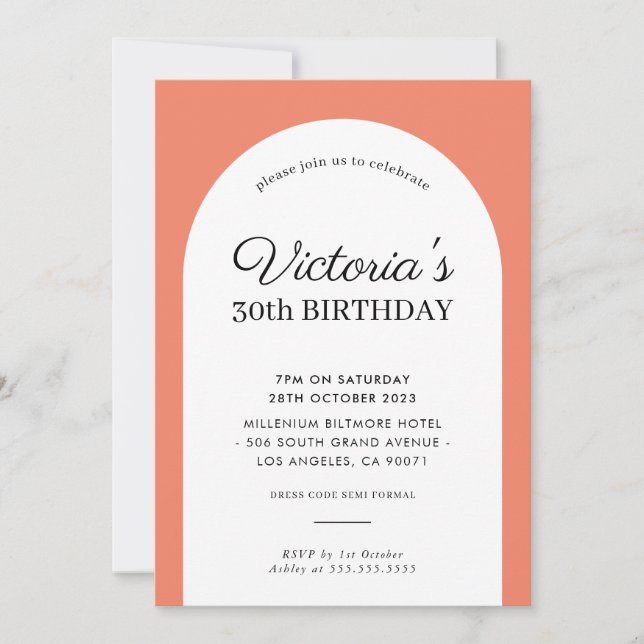 MINIMALIST arch birthday chic modern orange Invitation (Front)
