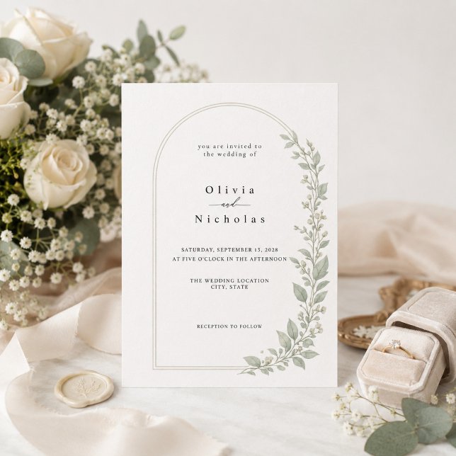 Minimalist Arch Greenery Wedding Invitation  (Creator Uploaded)
