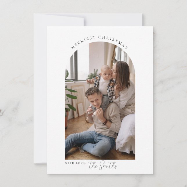 Minimalist Arch Merry Christmas Greetings Card (Front)