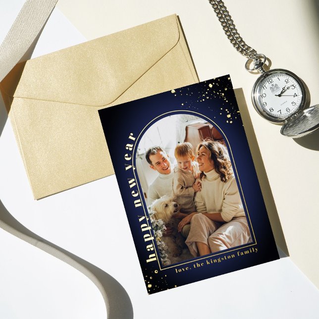 Minimalist Arch Photo Frame New Year Real Foil Holiday Card (Creator Uploaded)
