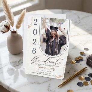 Minimalist Arch Photo Graduation   Elegant Neutral Invitation