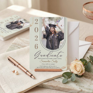 Minimalist Arch Photo Graduation   Elegant Neutral Invitation