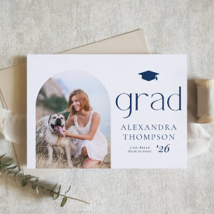Minimalist Arch Photo Navy Blue Photo Graduation Announcement