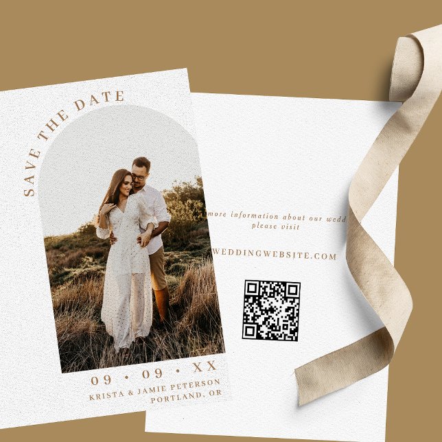Minimalist Arch Photo QR Code Desert Wedding Save The Date (Creator Uploaded)