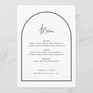 Minimalist Arch Script Black & White Wedding Menu