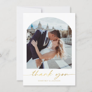 Minimalist Arch Wedding Photo Thank You Card