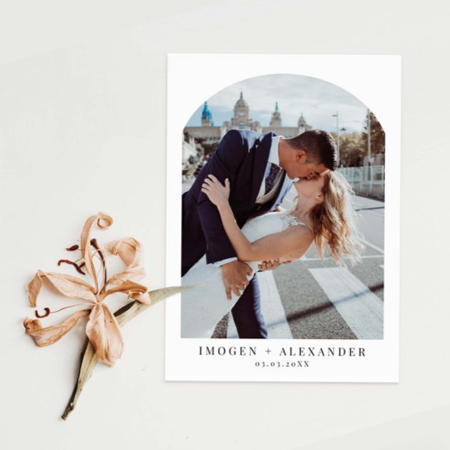 Minimalist Arch Wedding Photo Thank You Card (Creator Uploaded)