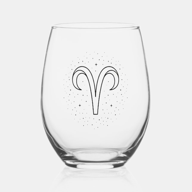 Minimalist Aries Zodiac Stemless Wine Glass (Front)