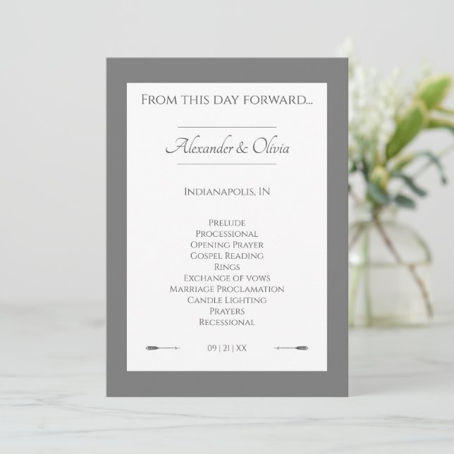 Minimalist Arrows Wedding | Grey Program (Standing Front)