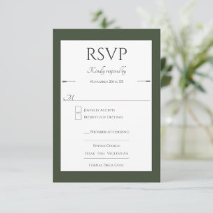 Minimalist Arrows Wedding Olive Green RSVP Card