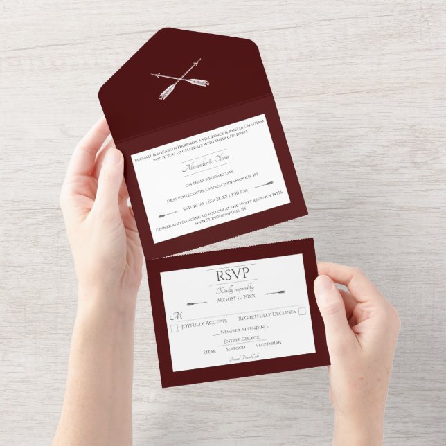 Minimalist Arrows Wedding | Red All In One Invitation (Tearaway)