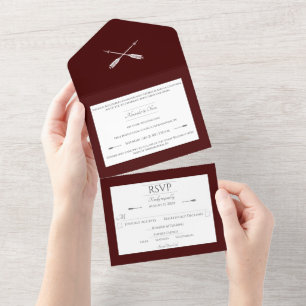 Minimalist Arrows Wedding   Red All In One Invitation