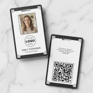 Minimalist Art Deco Black White Photo Logo QR Badge