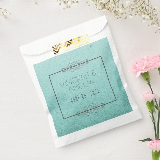 Minimalist Art Deco Blue Custom Wedding   Favour Bag (Sealed)