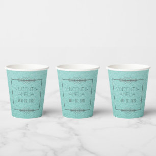 Minimalist Art Deco Blue Custom Wedding  Paper Cups