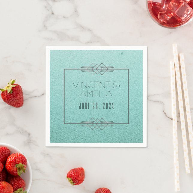 Minimalist Art Deco Blue Custom Wedding Paper Napkin (Insitu)