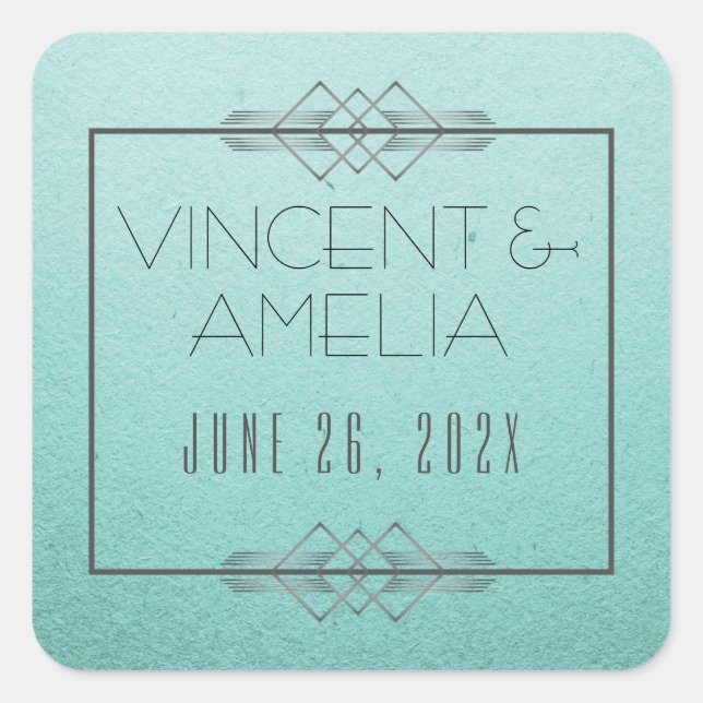 Minimalist Art Deco Blue Custom Wedding Square Sticker (Front)